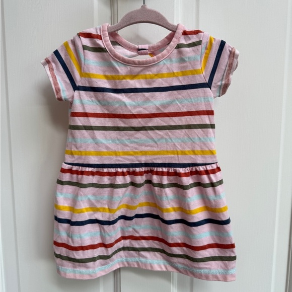 Okie Dokie 12M Girls Multicolor Stripe Short Sleeve Dress with Knot Back - Picture 1 of 5